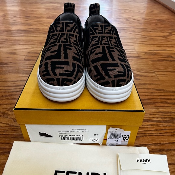 Fendi FF Vertigo tobacco/black slip-on sneakers in 39.5 - Picture 6 of 12